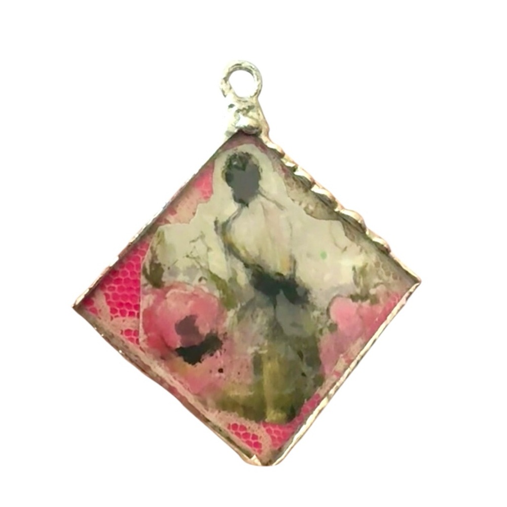 Handcrafted Silver & Glass Pendant with Unakite & Pink Jasper Silver Necklace - Picture 7 of 17
